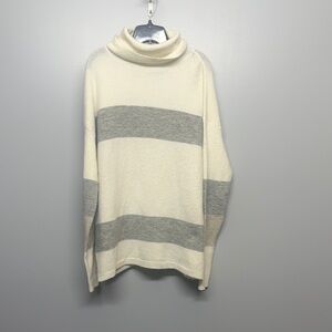 Point Zero Women's Cream and Gray Striped Turtleneck Sweater SIZE L